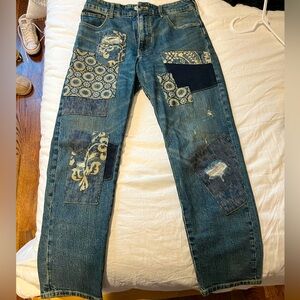Blue patchwork jeans